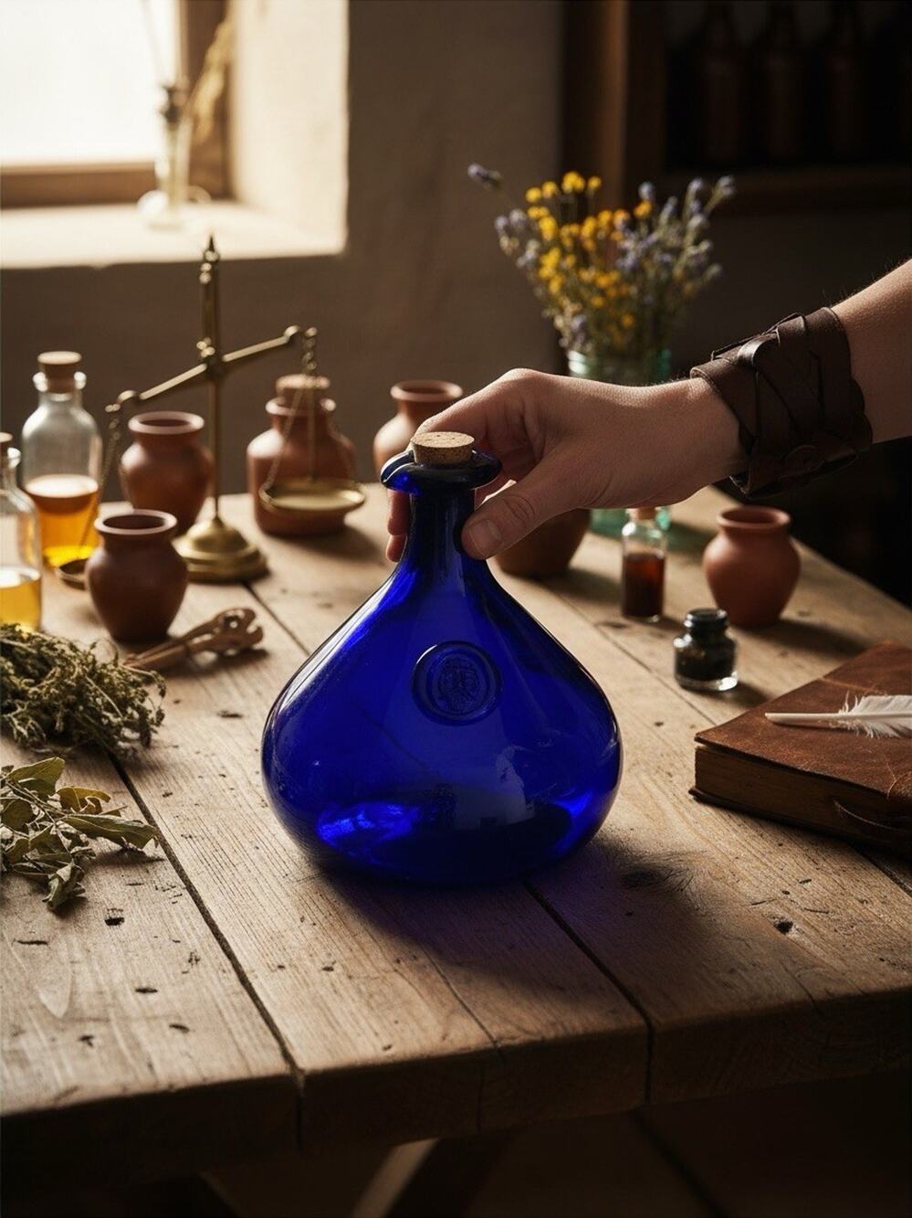 VTG Holmegaard 9inX 7.5in Cobalt Blue Fat Viking Decanter Carafe Ships Decanter